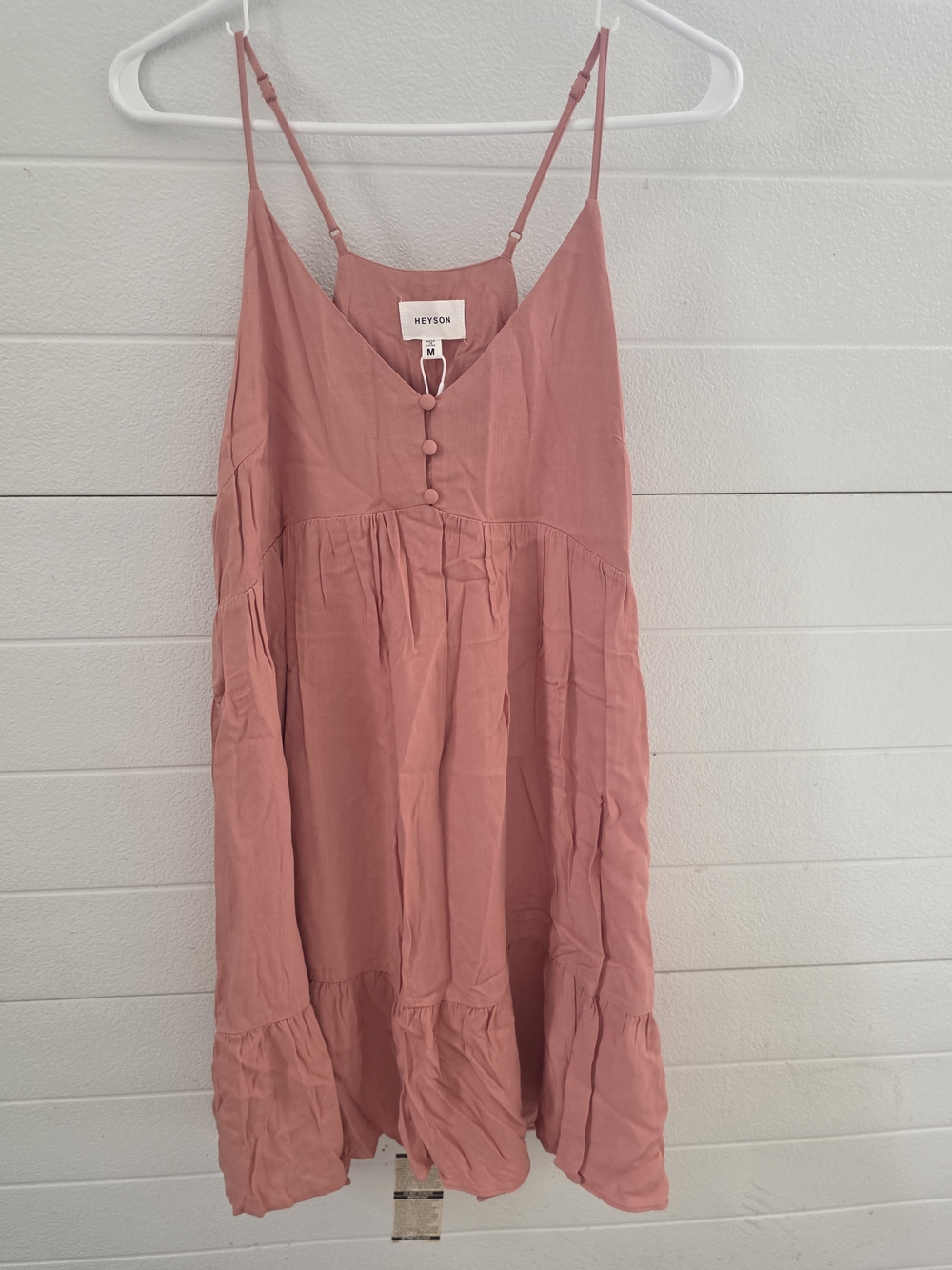 Dusty Pink Spaghetti-Strap Tiered Mini Dress
